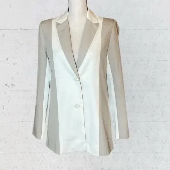 4th & Reckless Panel Color Block Blazer Size Small Two Tone Beige Ecru Career - Picture 4 of 11